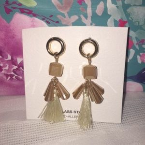 Gold Tone Glass Stone & Tassel Earrings New